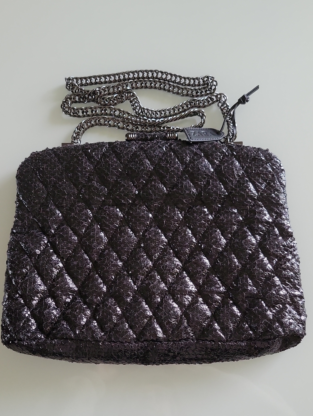 Zara Black Quilted Handbag With Chain Strap